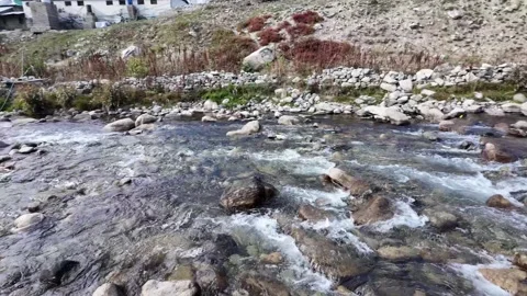 Scenic View A Beautiful Forest River Flowing Rapidly Between Rocky Shores, w Stock Footage 288465850