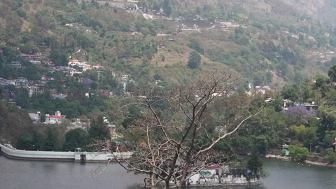 Scenic view of Bhimtal lake surrounded by hills Video stock 334328563