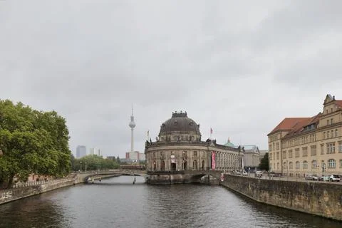 Scenic view of the Bode Museum in Berlin, Germany in cloudy sky background Stock Photos