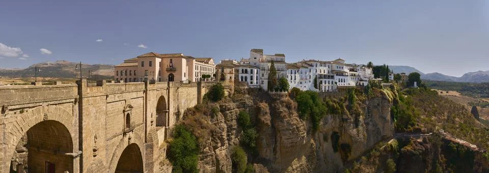 Scenic view bridge and clifftop town, Ronda, Andalusia, Spain Stock Photos