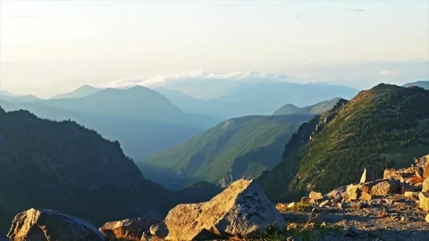 Scenic View of Burroughs Mountain Trail, Mount Rainier National Park at Sunrise Video stock 332089435