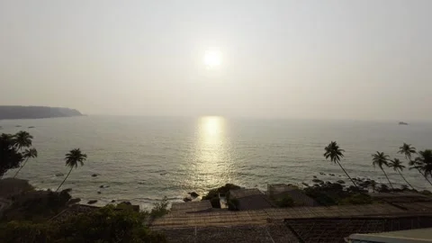 Scenic View of Cabo De Rama Cliff in South Goa with Golden Sunset Reflection Stock Footage 342832373