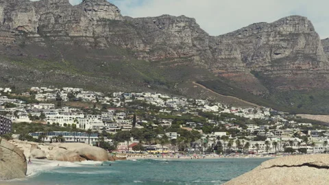 Scenic View of Camps Bay Beach and table Mountain Cape Town South Africa Stock Footage 345991324