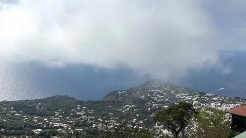 Scenic View Capri Town Hillside Dramatic Clouds Mediterranean Sea Italy Stock Footage 337813894
