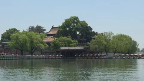 A Scenic View of Captivating Historic Architecture Set Against Tranquil Water Stock Footage 294334426