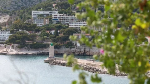 Scenic View of Cassis Lighthouse and Harbor in Provence France Stock Footage 342591082