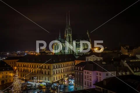 Scenic view on chrismas Brno city center Stock Photos