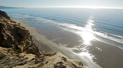 Scenic view from cliff over beach and ocean Stock Footage 45895533