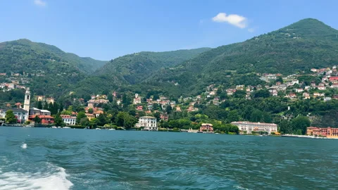 Scenic view of Como Lake with hillside villas, A picturesque view of Como Lake Stock Footage 281491523