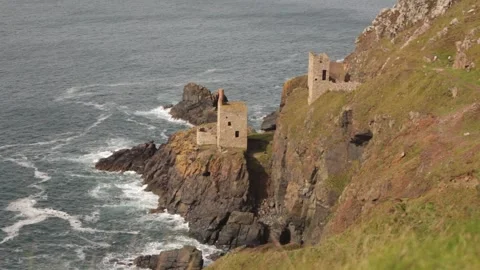 Scenic view of cornish tin mines on cliff Stock Footage 277530969
