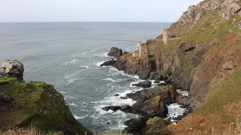 Scenic view of cornish tin mines on cliff Stock Footage 277531368