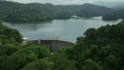 Scenic View of a Dam Surrounded by Lush Green Forest Landscape Stock Footage 311575356