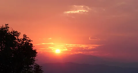 Scenic view dramatic beautiful sunset sky. Natural Sunset Sunrise on meadow silh Stock Footage 233574210