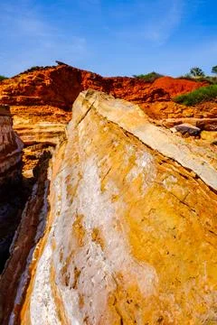 Scenic view of dramatic rock formations along the coastline at Broome Stock Photos