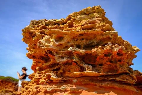Scenic view of dramatic rock formations along the coastline at Broome Stock Photos