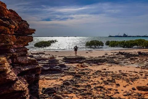 Scenic view of dramatic rock formations along the coastline at Broome Stock Photos