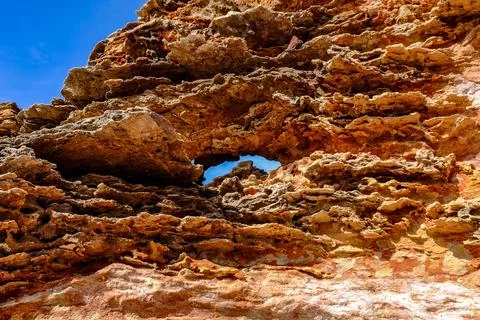 Scenic view of dramatic rock formations along the coastline at Broome Stock Photos