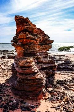 Scenic view of dramatic rock formations along the coastline at Broome Stock Photos