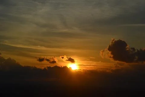 Scenic view of dramatic sky during sunset Stock Photos