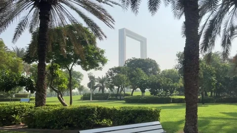 Scenic View of Dubai Frame Through Palm Trees in Zabeel Park Vidéo 347203115