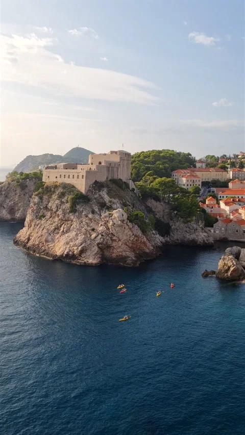 Scenic view of Dubrovnik old harbor and Lovrijenac fortress. Stock Footage 339750659