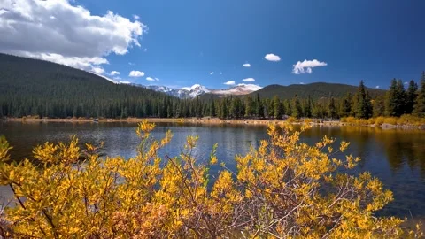Scenic view of Echo Lake Park with colorful foliage at Mt Blue sky in Color.. Stock Footage 320517181