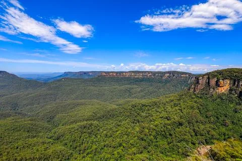 Scenic view from Echo Point in the Blue Mountains overlooking Jamison Valley Stock Photos