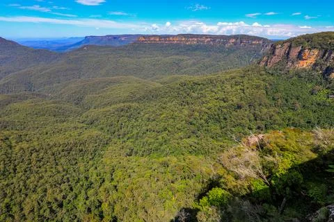 Scenic view from Echo Point in the Blue Mountains overlooking Jamison Valley Stock Photos