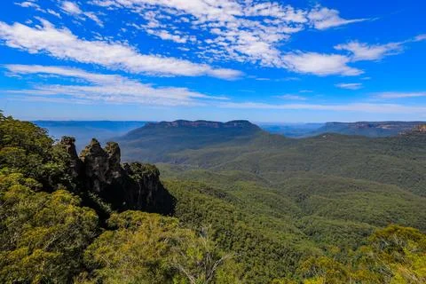 Scenic view from Echo Point in the Blue Mountains overlooking Jamison Valley Stock Photos