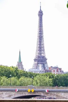 Scenic view of the Eiffel Tower with a bridge in the foreground, Paris, Franc Stock Photos