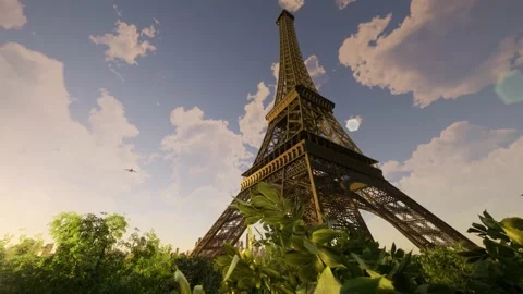 Scenic view of the Eiffel tower over the trees Seine on a bright fall Rainny Stock Footage 146200166