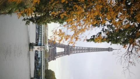 Scenic view to the Eiffel tower over the river Seine Stock Footage 317078644
