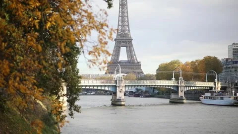 Scenic view to the Eiffel tower over the river Seine Stock Footage 317078670