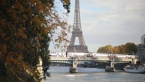 Scenic view to the Eiffel tower over the river Seine Stock Footage 317078689
