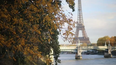 Scenic view to the Eiffel tower over the river Seine Stock Footage 317078713