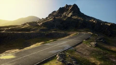 Scenic view of empty road amidst volcanic landscape Illustrazione stock