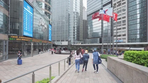 Scenic view of Exchange Square at downtown in Hong Kong Stock Footage 109191002
