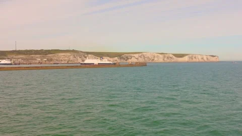 Scenic view of the famous white cliffs of Dover from the English Channel, with Stock Footage 340330019