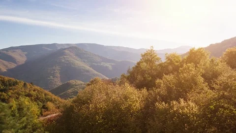 Scenic View Of Forest And Mountains During Autumn Aerial Landscape Nature Sky Stock Footage