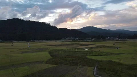 Scenic view of green fields and mountains of Ziro, Arunachal Pradesh Stock Footage 346250862