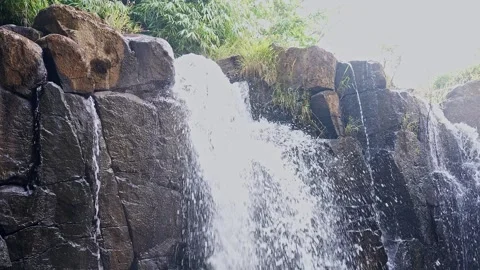 Scenic view of green valley with cascading waterfall surrounded by lush for.. Stock Footage 336733508