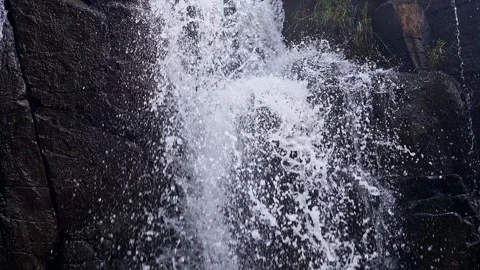 Scenic view of green valley with cascading waterfall surrounded by lush for.. Video stock 336733509