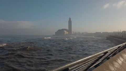 Scenic view of Hassan II mosque, the largest functioning mosque in Africa and is Video stock 252128562