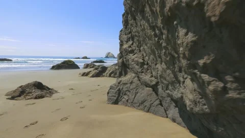 Scenic View of Hidden Beach with Sea Stacks and Footprints in Redwood National P Stock Footage 332434741
