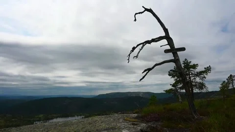 Scenic view from high ground toward distant mountains and cloudy sky with a.. Stock Footage 340210191