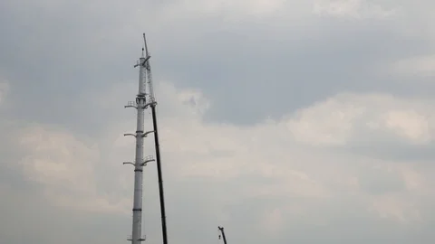 Scenic view of the installation of the high voltage tower. 動画素材 108222336