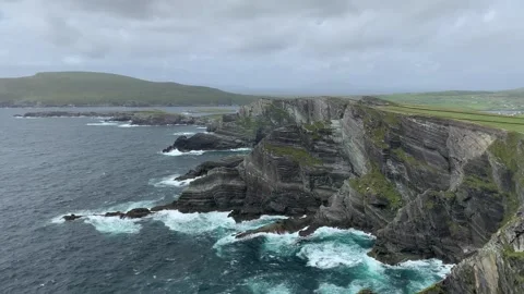 Scenic view of Kerry cliffs. Irish coastal nature. Atlantic ocean waves. Ireland Stock Footage 254202612