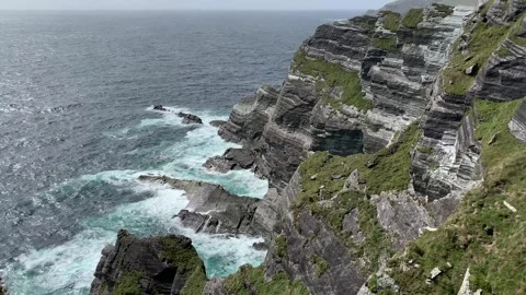 Scenic view of Kerry cliffs. Irish coastal nature. Atlantic ocean waves. Ireland Stock Footage 254500307