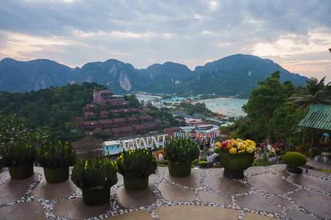 Scenic View of Koh Phi Phi with Limestone Cliffs and Turquoise Bay Stock Photos