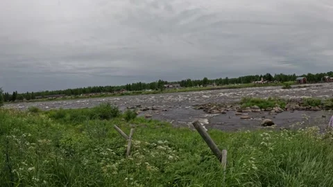 Scenic view of Kukkolankoski river rapids on Torne River in Lapland Stock Footage 340651691